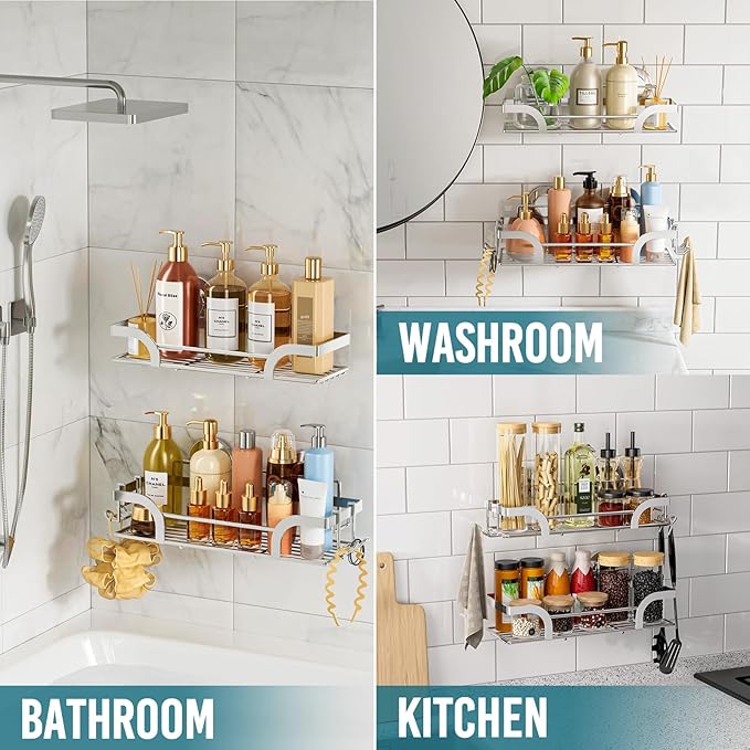TAILI Shower Caddy Suction Cup 2 Pack, Heavy Duty Bathroom Basket, Bath Shelves for Inside,Stainless Steel Shower Holder for Bathroom Storage & Home Decor,Silver