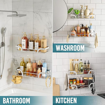 TAILI Shower Caddy Suction Cup 2 Pack, Heavy Duty Bathroom Basket, Bath Shelves for Inside,Stainless Steel Shower Holder for Bathroom Storage & Home Decor,Silver