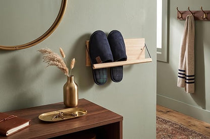 Shoe Rack with Dowel, Wall Hanging Shoe Storage, Organize for Sneaker, Slipper, Boots in Entryway, Hallway, Trailer, RV, Solid Wood_ Beige