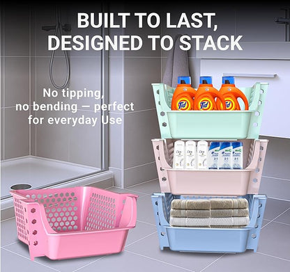 TidyFriend 4 Pack Stackable Storage Bins Open Front for Pantry Organizers and Storage, Plastic Storage Bins, Dorm Room Essentials, Pantry Storage for Snacks, Toiletries, and Small Essentials (Multi)