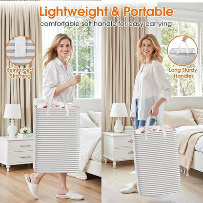 3 Pack Laundry Basket, Waterproof & Freestanding Large Laundry Hamper, Collapsible Clothes Hampers with Easy Carry Long & Reinforced Handles in Bedroom Bathroom, College Dorm(75Lx3, Gray)