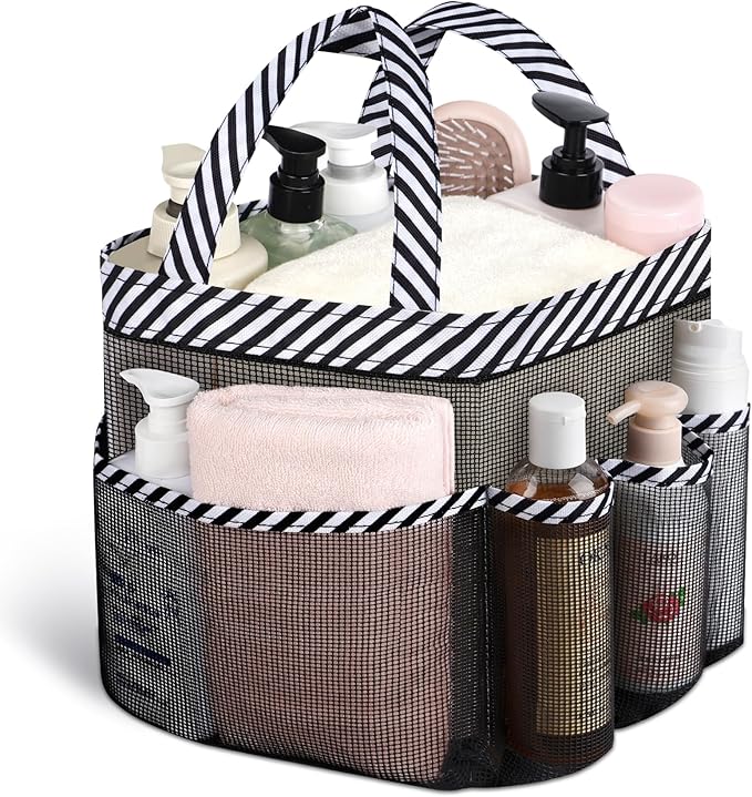 Attmu Mesh Shower Caddy Portable for College Dorm Room Camping Essentials, Shower Caddy Dorm with 9-Pockets, Large Capacity Hanging Basket Bathroom Bag for Toiletry, Swimming, Gym, Camp, Beach