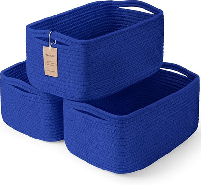3-Pack Storage Baskets for Organizing | Woven Shelf Toy Basket | Rope Baskets for Gifts Empty | Closet Organizer Bins with Handles | Cube Decorative Box | 13.7×7.1×6.7” | Klein Blue