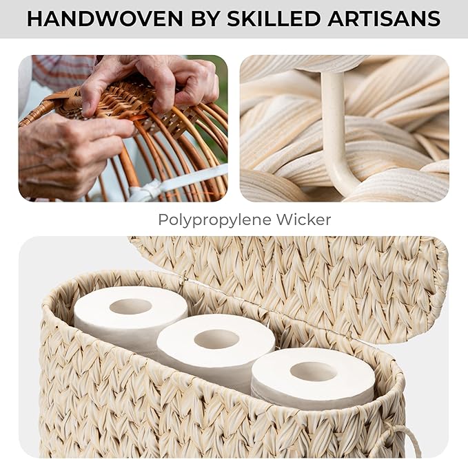 GRANNY SAYS Toilet Paper Storage Basket with Lid, Freestanding Toilet Paper Holder, Bathroom Organizers and Storage, Wicker Basket for Bathroom Storage, Butter Milk
