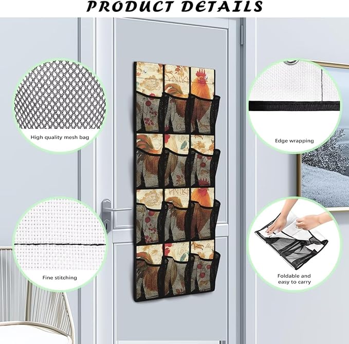 Rooster Shoe Organizer Door Hanger,Shoes Hanger Storage Organizer Bag Storage for Small Spaces,Hanging Shoe Storage