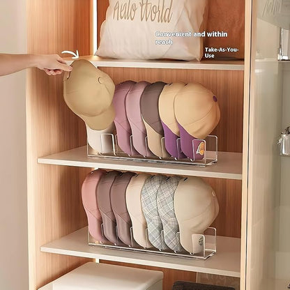 Acrylic Baseball Cap Organizer Rack 2-Pack - Holds 14 Hats, No Install Space Saving Display Stand for Closet, Bedroom, Entryway (Clear)