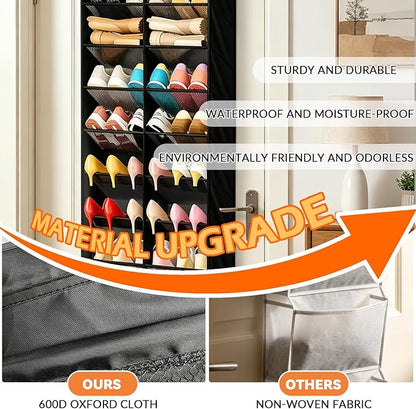 Large Over The Door Shoe Organizer Storage - 10 Tiers Hanging Shoe Organizer Rack with Heavy-Duty 600D Oxford Fabric Material, Widened and Deep Pockets - Fit The Family's Sneakers, Boots, Heels, Black