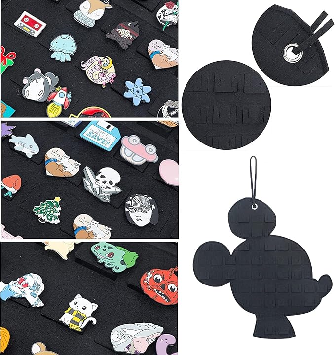 Hanging Brooch Organizer - Enamel Pin Display, Cute Cartoon Shape Storage Holder for Brooch Pins (Black + Pink)