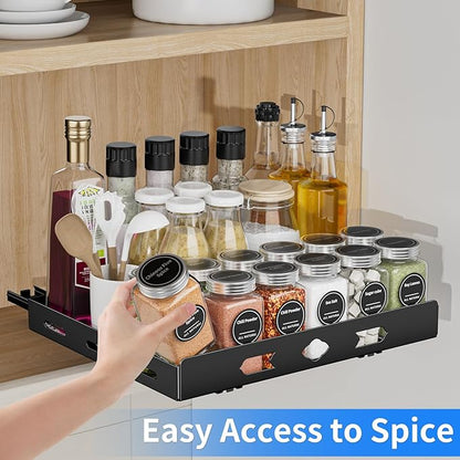 BOIVSHI Pull Out Spice Rack Organizer for Cabinet, 1 Tier Heavy Duty Spice Rack, Vertical Spice Rack for Kitchen Cabinet and Pantry (12.6''Wx10.5''Dx2.8''H, Metal Black)