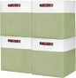 Bagnizer 13x13 Cube Storage Bins, Collapsible Fabric Storage Box, 4 Pack Closet Baskets with Handles for Organizing, Shelf, Toys, Clothes, Home, Office, Nursery (Green&White)