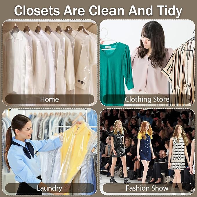50 Pack 71 Inch Clear Plastic Garment Bag, Extra Long Dry Cleaning Bag, Dry Cleaner Hanging Clothes Cover, Hanging Clothes Storage for Long Dresses, Home Storage, Travel, Moving - Dust-proof