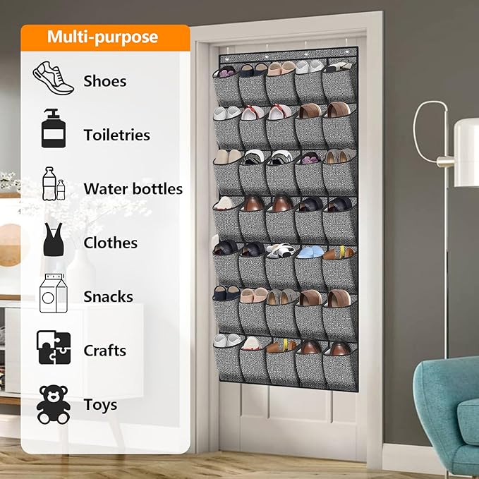 homyfort 35 Pockets Over the Door Shoe Organizer, Hanging Door Shoe Rack for Closet, Large Shoe Storage Holder Zapateras Organizer for Shoes (Black)