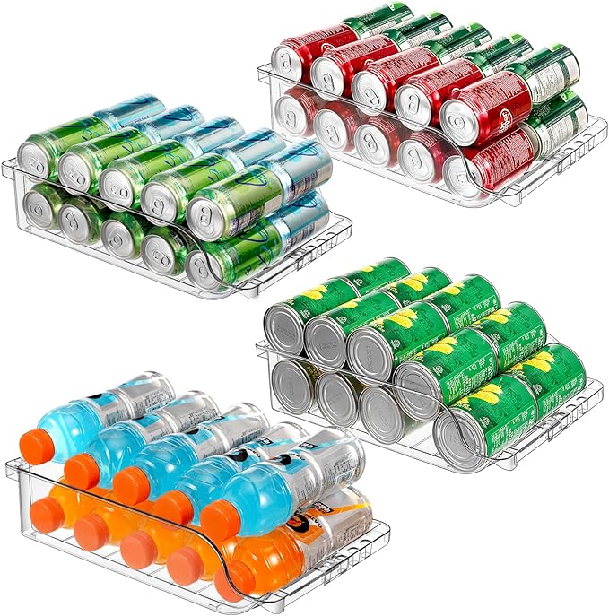 4 Packs Clear Width Adjustable Soda Can Organizer and 2 Pack Rolling Soda Can Organizer for Refrigerator Expandable Soda Can Dispenser for Beer Soda Seltzer Pop Can Soda Expand Organizer for Fridge Ki