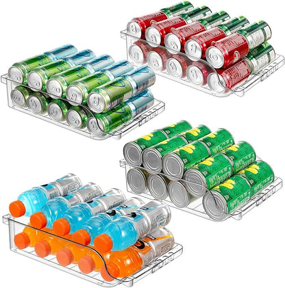 4 Packs Clear Width Adjustable Soda Can Organizer and 2 Pack Rolling Soda Can Organizer for Refrigerator Expandable Soda Can Dispenser for Beer Soda Seltzer Pop Can Soda Expand Organizer for Fridge Ki