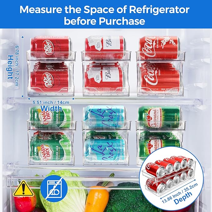 Rolling Soda Can Organizer for Refrigerator Can Dispenser for Fridge Beer Soda Seltzer Pop Can Soda Organizer for 10 Standard Size 11.15oz or 12oz Cans Holder Storage Pantry Organization