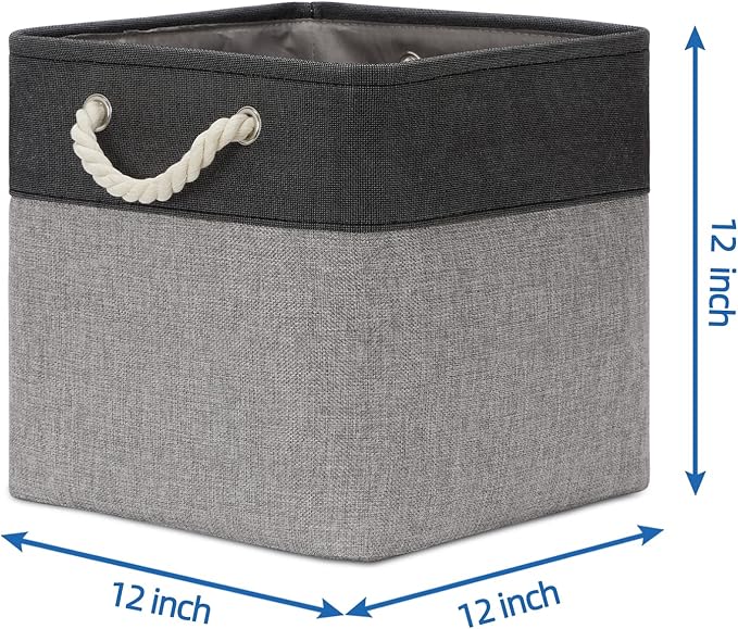 Temary 12 Inch Cube Storage Baskets 4 Pack Fabric Storage Bin for Clothes, Large Baskets with Handles, Basket for Organizing Towels, Blankets, Collapsible Cube Storage Bins (Black&Gray)