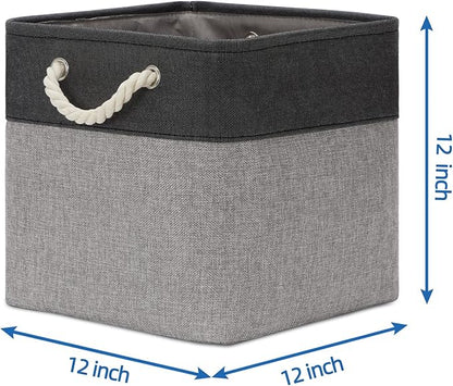 Temary 12 Inch Cube Storage Baskets 4 Pack Fabric Storage Bin for Clothes, Large Baskets with Handles, Basket for Organizing Towels, Blankets, Collapsible Cube Storage Bins (Black&Gray)