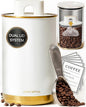 STYLED SETTINGS Vacuum Coffee Canister with Airtight Lid - Dual-Lid Airtight Coffee Canister with Scoop and Label for Beans and Grounds, Food Storage Container -White and Gold Kitchen Accessories