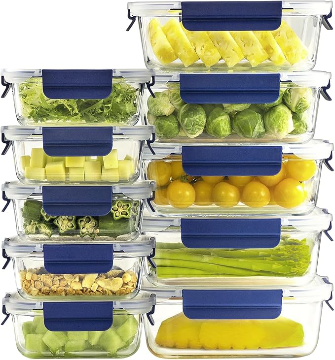 coccot Glass Food Storage Containers with Lids Airtight, [10 Pack] Glass Meal Prep Containers, Storage Container Set with Bpa-free Lid for Food, Lunch Bento Box
