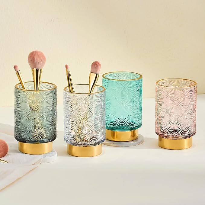 Makeup Brush Holder Organizer,Toothbrush Holders,Desk Pen Pencil Holder,Multifunctional Vintage Glass Brush Cup（A41-6-US）