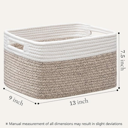 UBBCARE 4 Pack Storage Baskets for Shelves, Baskets for Organizing, Cube Shelf Storage Bin with Handles, Woven Storage Basket, 13"L x 9"W x 7.5"H, White&Light Brown