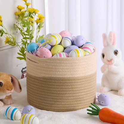 MiniArk Small Basket for Organizing | Cube Shelf Closet Storage Baskets | 9.7×9.7×7.1” | Woven Rope Gift Basket | Nursery | Round 3 Packs Tan