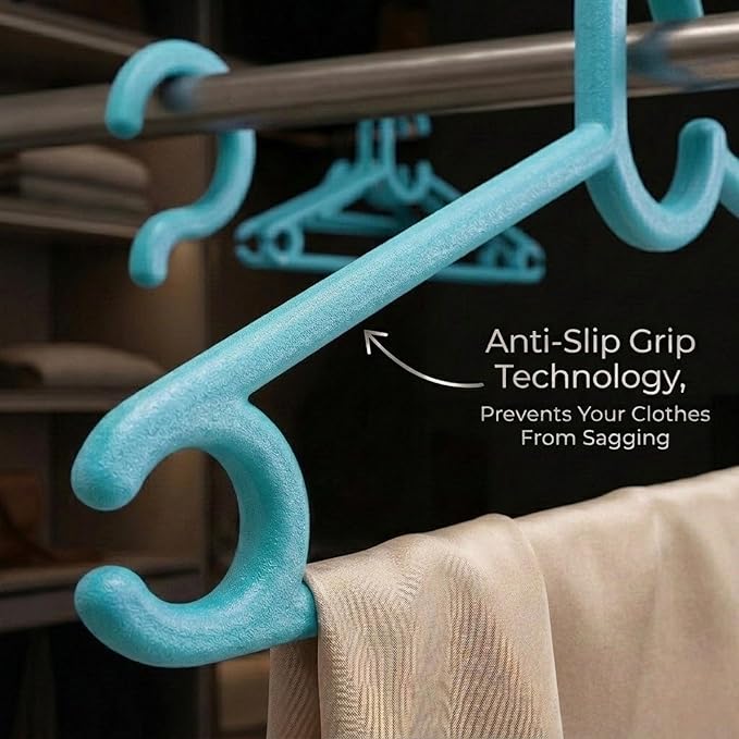 Polypropylene Cloth Hanger Pack of 12 - Heavy Duty Plastic Hanger for Wardrobe, Space Saving Clothes Hanger for Closet, Anti-Slip Hanger Cloth Plastic, Mint Granite Green (12 Count)