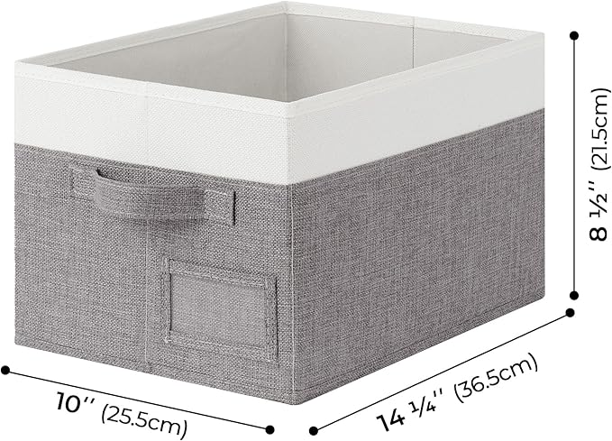 GRANNY SAYS Fabric Storage Bins, Closet Storage Bins for Clothes, Shelf Storage Baskets with Handles, Collapsible Storage Boxes, Decorative Storage Containers, Gray&White, Medium, 3-Pack