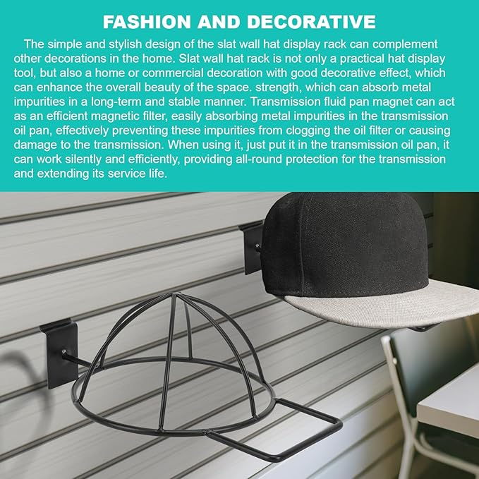 6 Pcs Slat Wall Hat Display Rack, Slat Wall Hat Racks for Vendors, Slatwall Hat Display for Baseball Hats Beanies Wigs Organization, Home, Retail Store
