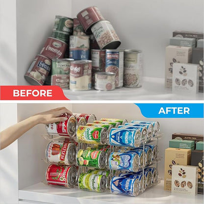 Can Organizer for Pantry Stackable 3 Tiers Can Storage Organizer Pantry Soda Can Organizer for Fridge 36 Cans Rack Automatic Rolling Canned Food Organizer for Refrigerator Kitchen Clear