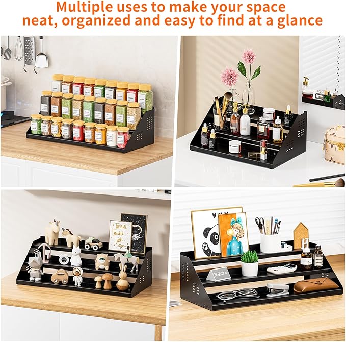 RCHYFEED Spice Rack Organizer for Cabinet, 3 Tier Spice Rack Expandable(13.4"-21.8"), Height Adjustable Spice Organization Shelf Metal Display Shelf, Spice Organization for Cabinet Countertop Pantry