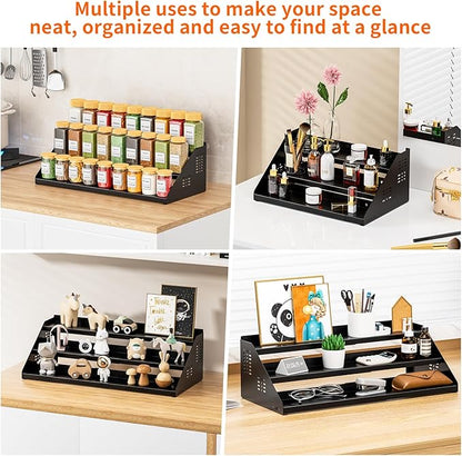 RCHYFEED Spice Rack Organizer for Cabinet, 3 Tier Spice Rack Expandable(13.4"-21.8"), Height Adjustable Spice Organization Shelf Metal Display Shelf, Spice Organization for Cabinet Countertop Pantry