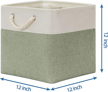 Temary Cube Storage Baskets for Shelves 12 Inch Storage Cubes 4pack Fabric Storage Baskets for Organizing Clothes, Closet Basket with Rope Handles for Home (White&Green)