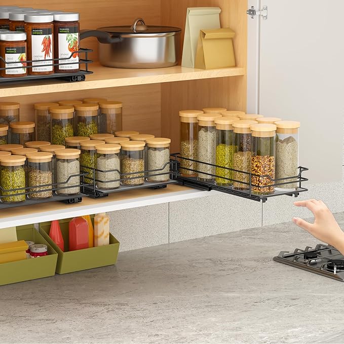 BOIVSHI Pull Out Spice Rack Organizer for Cabinet, Heavy Duty Slide Out Spice Rack Organizer for Kitchen Cabinets and Pantry, Fits Spices, Sauces, Canned Food (4.5''Wx10.5''Dx2.5''H)