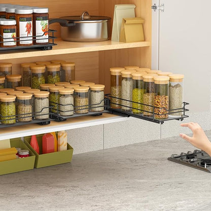 BOIVSHI Pull Out Spice Rack Organizer for Cabinet, Heavy Duty Slide Out Spice Rack Organizer for Kitchen Cabinets and Pantry, Fits Spices, Sauces, Canned Food (4.5''Wx10.5''Dx2.5''H)