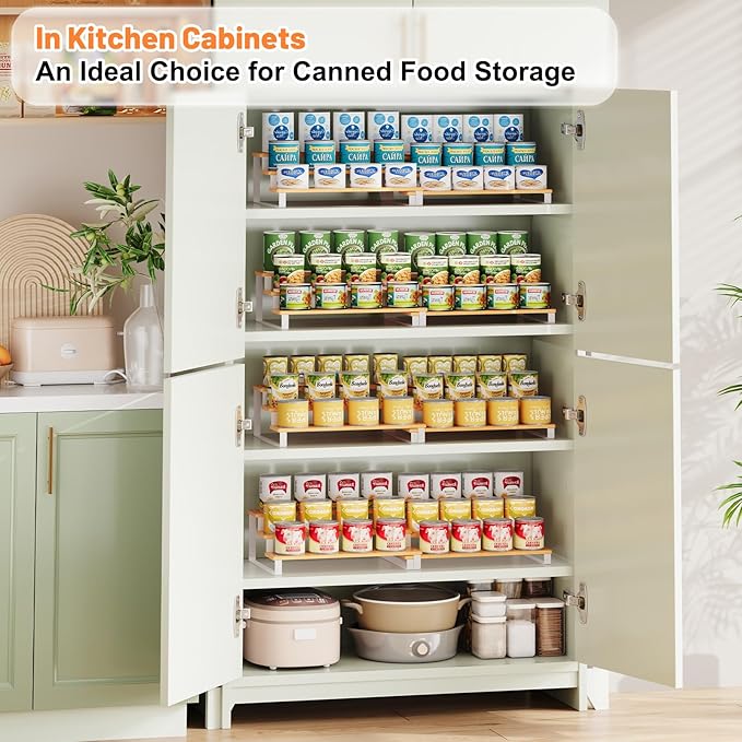 Expandable Can Organizer for Pantry, 3-Tier Adjustable Bamboo & Iron Can Rack for Cabinets, Easy Access Food Storage Shelf for Canned Goods, Soda & Soup Cans, Holds Up to 30 Cans (Patent Pending)