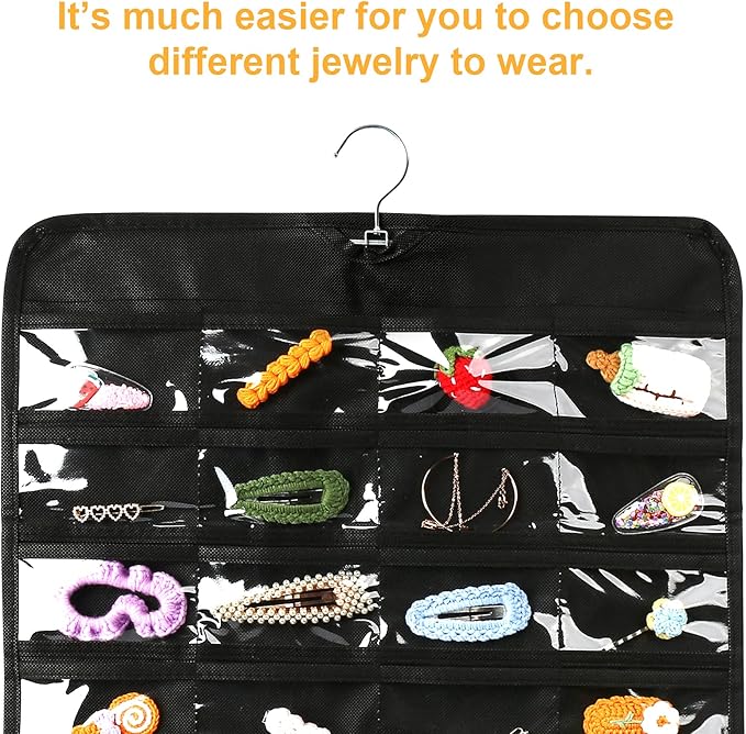 Luney Hanging Jewelry Organizer, 80 Pockets Earring Holder Organizer with Pockets for Woman, for Hanging Earrings, Necklaces, Bracelets, Rings, Storage, Closet(1PCS, No Zipper)