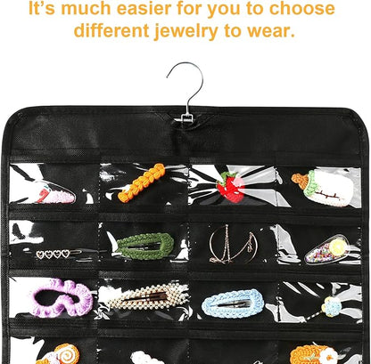 Luney Hanging Jewelry Organizer, 80 Pockets Earring Holder Organizer with Pockets for Woman, for Hanging Earrings, Necklaces, Bracelets, Rings, Storage, Closet(1PCS, No Zipper)