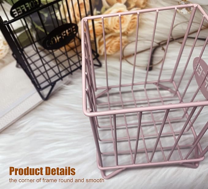 Coffee Pod Holders for Counter, K-Cup Holder, Metal Coffee Pod Basket, Espresso Pods Organizer, Coffee Station Accessories (Pink)