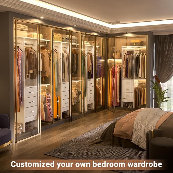 Besiost 4FT Small Closet System with 3 Fabric Drawers, 48'' Closet Organizer System With 3 Adjustable Shelves, Flexible Built-In Clothes Garment Rack for Small Space, 48" L x 13" W x 71" H, White
