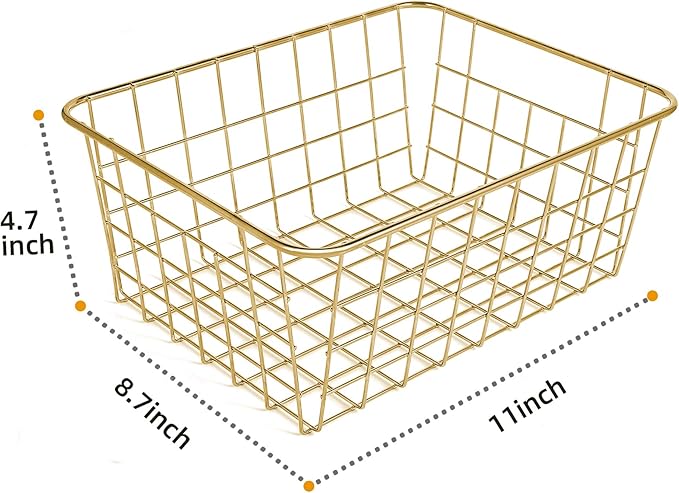 Wire Baskets for Storage Pantry, 4 Pack, 11 x 8.7 x 4.7 in, Golden Metal
