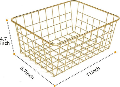 Wire Baskets for Storage Pantry, 4 Pack, 11 x 8.7 x 4.7 in, Golden Metal