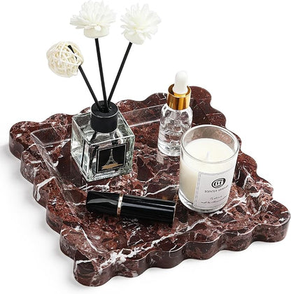 Natural Marble Vanity Tray - Moujings Genuine Marble Perfume Tray for Bathroom Decor, Stone Bathroom Vanity Organizer Tray for Kitchen Counter, Candles, Jewelry, Coffee, Makeup, Key