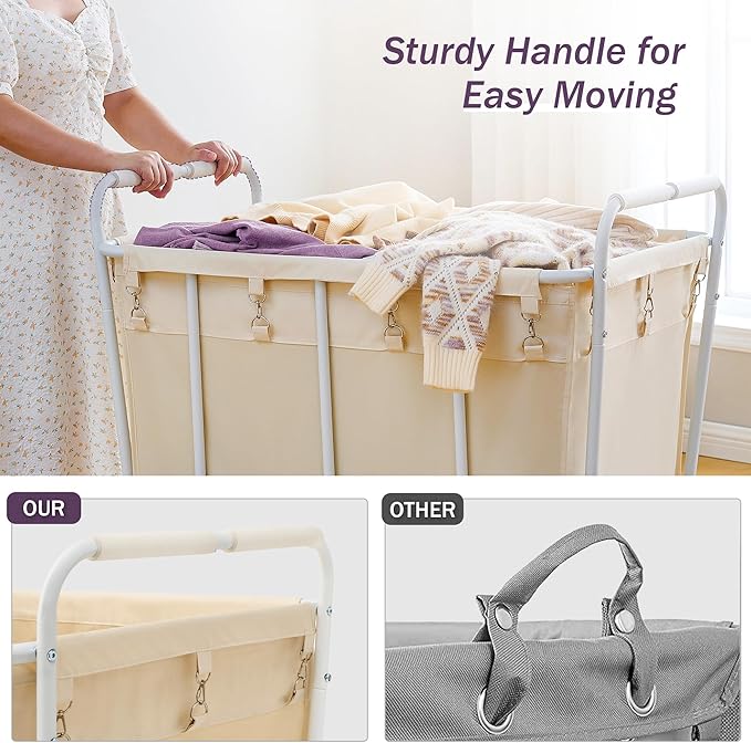 Hoctieon Large Laundry Cart with Wheels, 400L Heavy Duty Laundry Basket Organizer, Rolling Hamper Sorter for Clothes Storage, Industrial Dirty Clothes Hamper for Home & Hotel, Beige