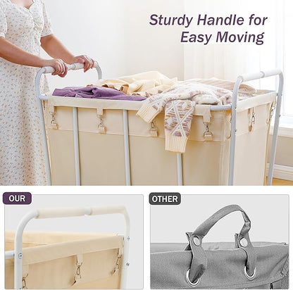 Hoctieon Large Laundry Cart with Wheels, 400L Heavy Duty Laundry Basket Organizer, Rolling Hamper Sorter for Clothes Storage, Industrial Dirty Clothes Hamper for Home & Hotel, Beige