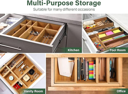 Kootek 8 Pcs Bamboo Drawer Organizer Utensil Tray Kitchen Storage Box 4-Size Versatile Dividers Cutlery Holders Bins Containers for Flatware Kitchen Utensils