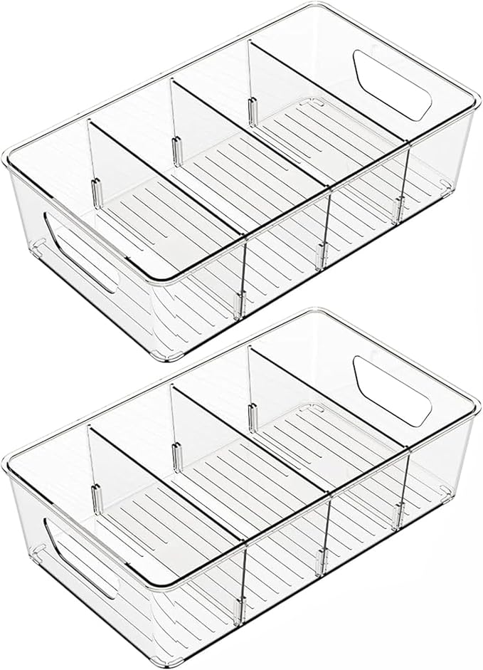 Stackable 2 Pack Snack Organizer for Pantry Shelf,Clear Pantry Organizers and Storage Bins for Fridge,Office,Cupboard,Plastic Pantry Snack Organizer For Breast Milk,Tea Bag,Food Storage Containers