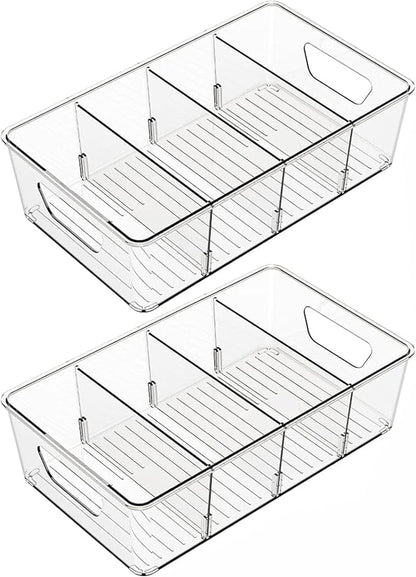 Stackable 2 Pack Snack Organizer for Pantry Shelf,Clear Pantry Organizers and Storage Bins for Fridge,Office,Cupboard,Plastic Pantry Snack Organizer For Breast Milk,Tea Bag,Food Storage Containers