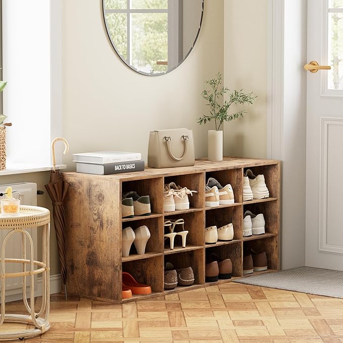 Aenuert 12-Cubby Shoe Rack, 3-Tier Wood Shoe Organizer, Multifunctional Shoe Organizer Bench for Entryway, Mudroom, Hallway, Closet,36.22 * 11.81 * 17.72 Inch,Brown