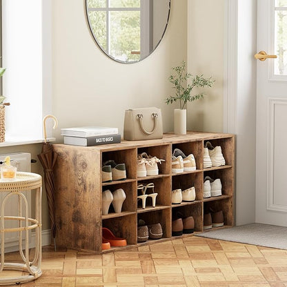 Aenuert 12-Cubby Shoe Rack, 3-Tier Wood Shoe Organizer, Multifunctional Shoe Organizer Bench for Entryway, Mudroom, Hallway, Closet,36.22 * 11.81 * 17.72 Inch,Brown